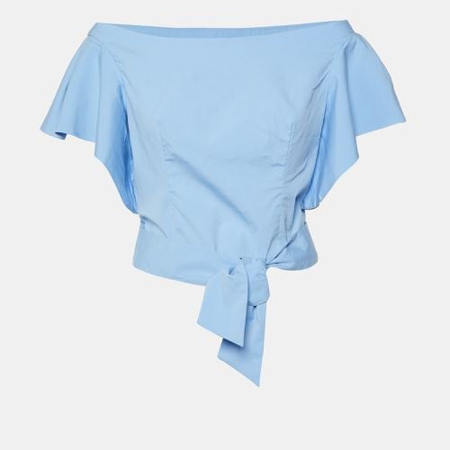 Milly Blue Cotton Off-Shoulder Tie-Up Waist Detail Top S - Milly - Modalova