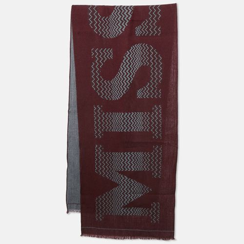 Missoni Burgundy Logo Patterned Wool Fringed Scarf - Missoni - Modalova