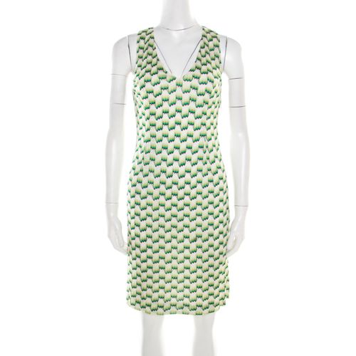 Missoni Green and White Patterned Knit V-Neck Sleeveless Dress S - Missoni - Modalova