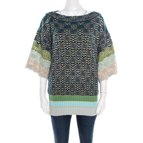 Missoni Multicolor Chunky Perforated Knit Boat Neck Sweater M - Missoni - Modalova