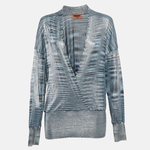 Missoni Metallic/Blue Lurex Knit Drape Neck Top L - Missoni - Modalova