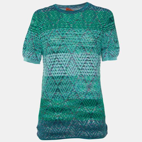 Missoni Green Zig Zag Pattern Cotton Knit Crew Neck Top L - Missoni - Modalova