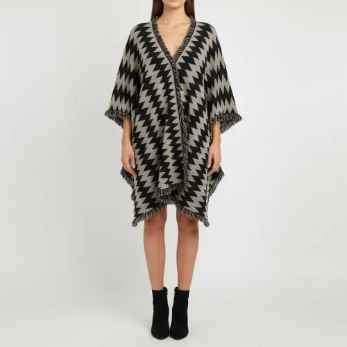 Beige Zig Zag Print Wool Blend Poncho - Missoni - Modalova