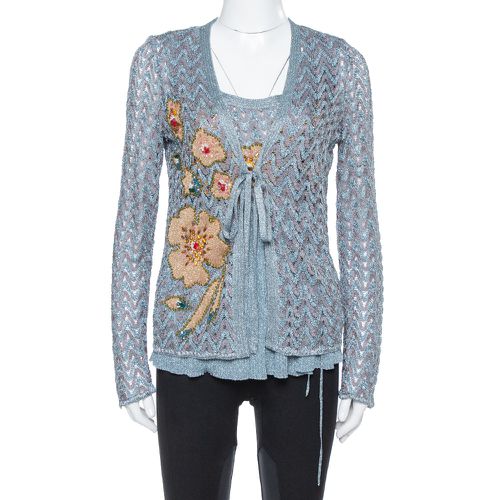 Missoni Grey Lurex Knit Crystal Embellished Top and Cardigan Set L - Missoni - Modalova