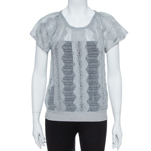 Missoni Metallic Silver Jacquard Knit Raglan Sleeve Top S - Missoni - Modalova