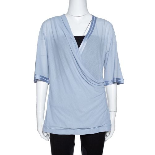 Missoni Blue Knit Crossover Draped Three Quarter Sleeve Top S - Missoni - Modalova