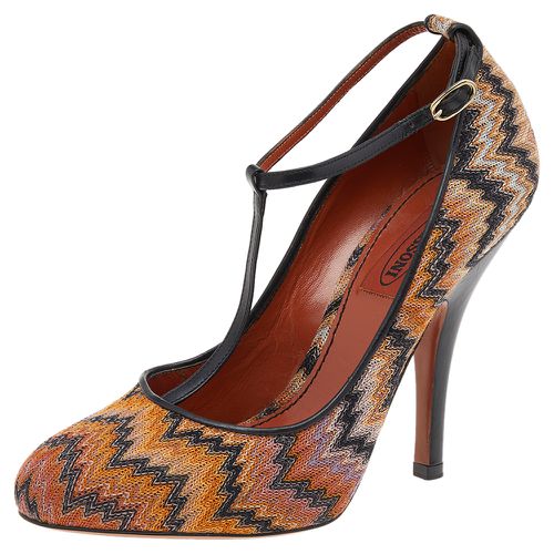 Missoni Black/Orange Fabric And Leather Ankle T-Strap Pumps Size 37.5 - Missoni - Modalova