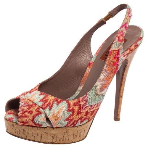 Missoni Multicolor Weave Fabric Peep-Toe Platform Slingback Sandals Size 39 - Missoni - Modalova