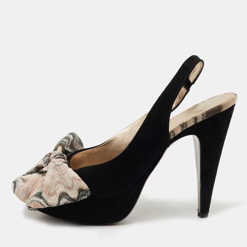 Missoni Black Suede and Fabric Bow Peep Toe Slingback Pumps Size 40 - Missoni - Modalova