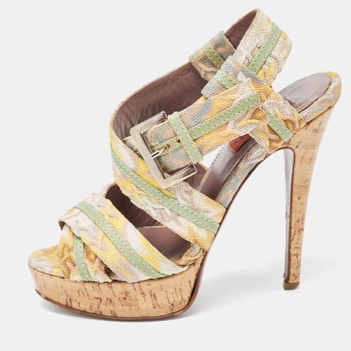 Missoni Multicolor Crochet Fabric And Leather Trim Ankle Strap Platform Sandals Size 37.5 - Missoni - Modalova