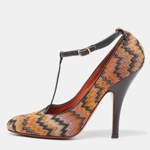 Missoni Black/Orange Fabric and Leather Ankle T-Strap Pumps Size 37 - Missoni - Modalova