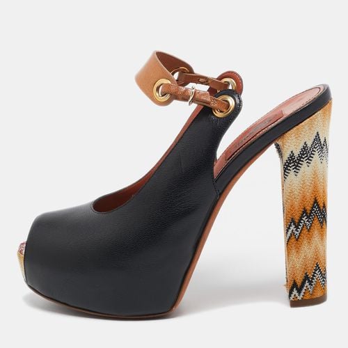 Missoni Black/Beige Leather Peep Toe Platform Slingback Pumps Size 39 - Missoni - Modalova