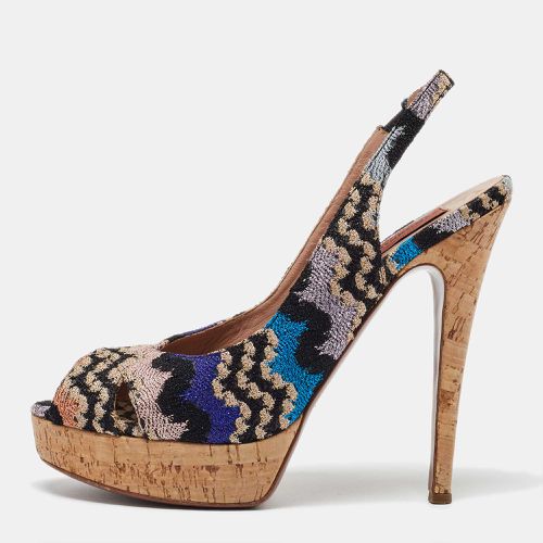 Missoni Multicolor Knit Fabric Platform Peep Toe Slingback Sandals Size 39 - Missoni - Modalova