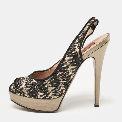 Missoni Black/Grey Lace and Satin Peep Toe Platform Slingback Pumps Size 38 - Missoni - Modalova