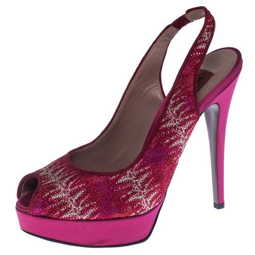 Missoni Pink Lace And Satin Peep Toe Slingback Platform Sandals Size 39 - Missoni - Modalova