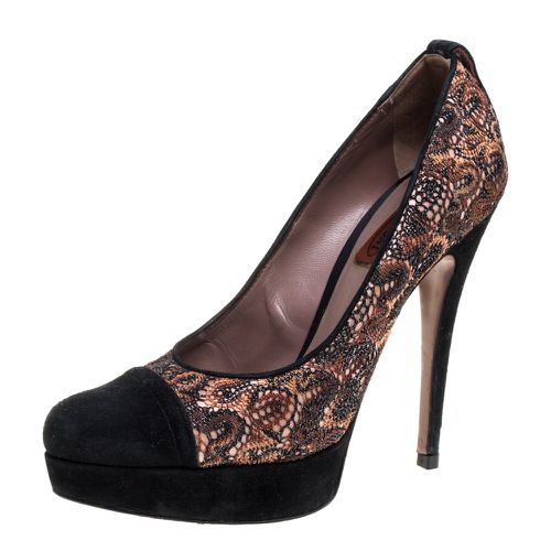 Missoni Black/Beige Lace and Suede Pointed Toe Platform Pumps Size 39 - Missoni - Modalova