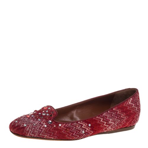 Missoni Red/White Lurex And Jacquard Fabric Embellished Ballet Flats Size 38 - Missoni - Modalova