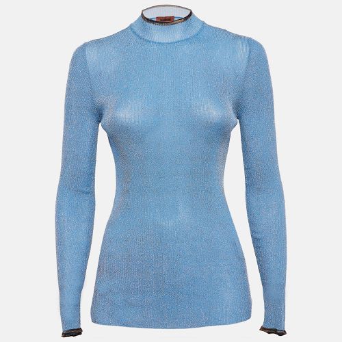 Missoni Blue Lurex Rib Knit Mock Neck Top M - Missoni - Modalova