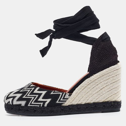 Missoni Black/White Fabric and Raffia Wedge Sandals Size 37 - Missoni - Modalova