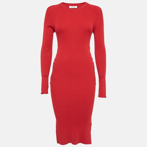 MUGLER Red Rib Knit Stud Detail Bodycon Dress M - MUGLER - Modalova