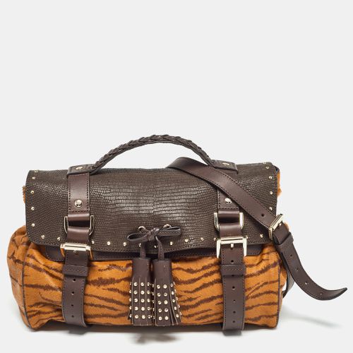 Mulberry Two Tone Brown Tiger Print/Lizard Embossed Calf Hair and Leather Studded Tassel Alexa Satchel - Mulberry - Modalova