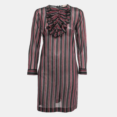 N21 Burgundy/Black Striped Cotton Blend Long Sleeve Short Dress M - N21 - Modalova