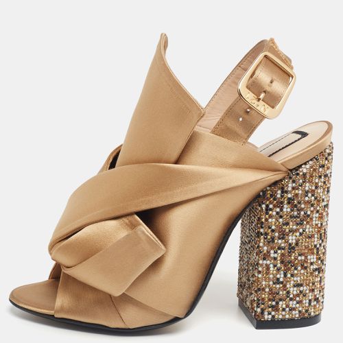 Nº21 Brown Satin Crystal Embellished Pleated Bow Ankle Strap Sandals Size 36 - N21 - Modalova