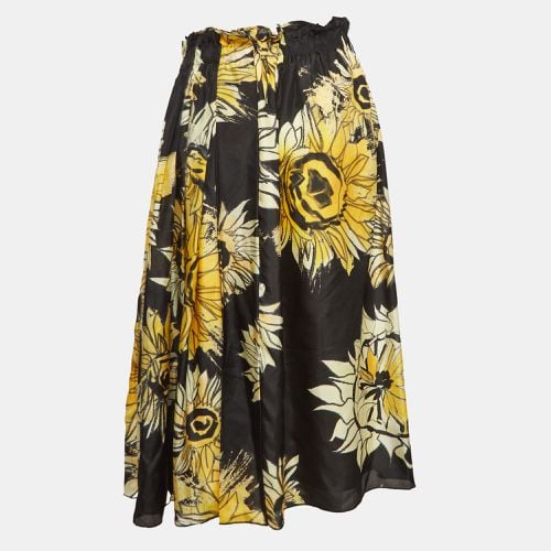 Nº21 Black Floral Print Silk Gathered Midi Skirt M - N21 - Modalova