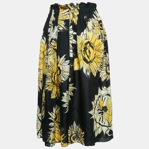 Nº21 Black Floral Print Silk Gathered Midi Skirt M - N21 - Modalova