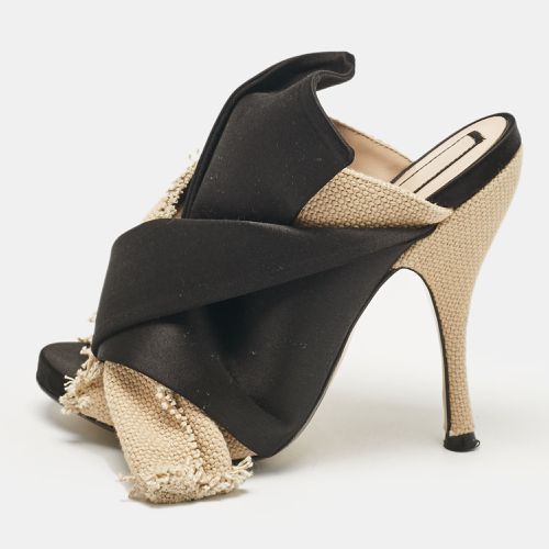 Nº21 Beige/Black Canvas and Satin Raso Knot Mules Size 35.5 - N21 - Modalova