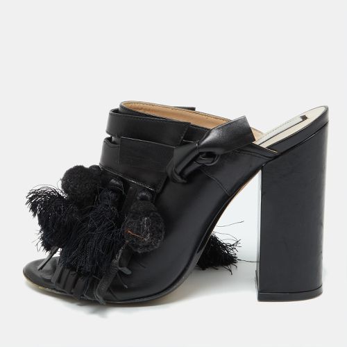 Nº21 Black Leather Tassel Fringe Block Heel Mules Size 40 - N21 - Modalova