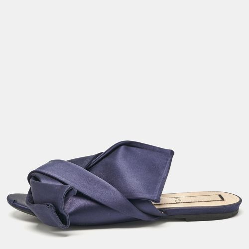 N21 Navy Blue Satin Knot Flat Slides Size 41 - N21 - Modalova