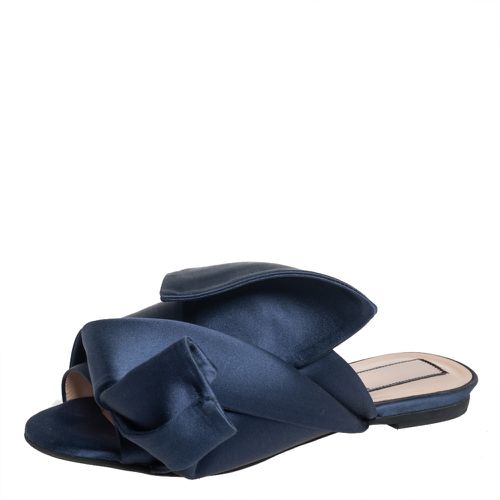 Nº21 Blue Satin Knot Flat Mules Size 36 - N21 - Modalova