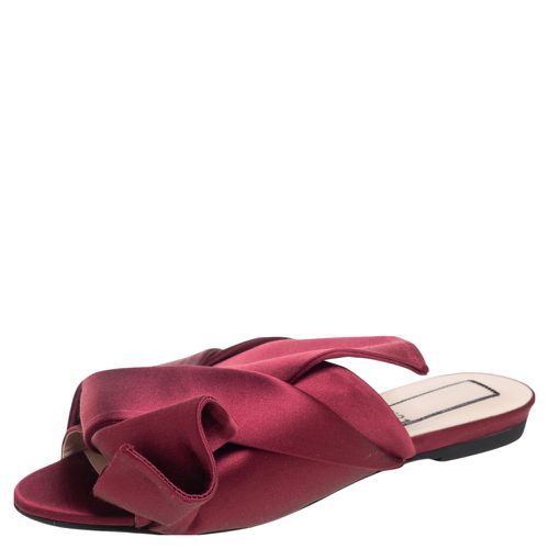 Nº21 Burgundy Satin Knot Flat Slides Size 36 - N21 - Modalova