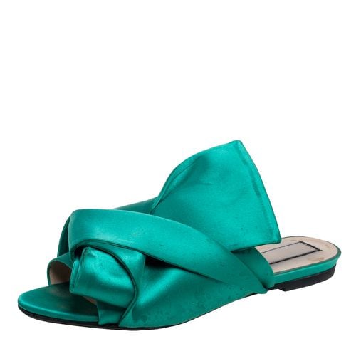 Nº21 Green Satin Knot Flat Mules Size 38 - N21 - Modalova