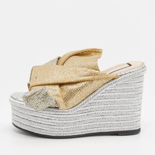 N21 Silver/Gold Glitter Fabric Raso Knot Espadrille Platform Wedge Sandals Size 35.5 - N21 - Modalova