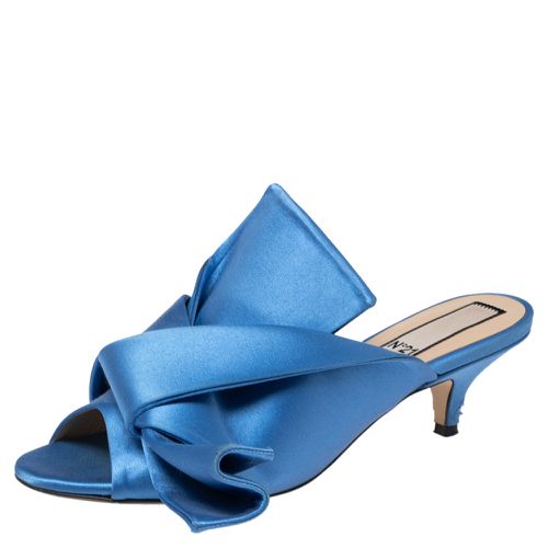 Nº21 Blue Satin Raso Knot Peep Toe Kitten Heel Mules Size 36.5 - N21 - Modalova