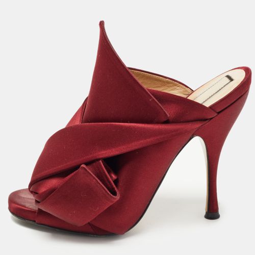 N21 Burgundy Satin Raso Knot Peep Toe Mules Size 37 - N21 - Modalova