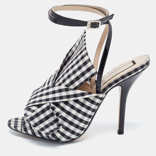 N21 Black/White Fabric Gingham Ankle Wrap Peep Toe Sandals Size 38.5 - N21 - Modalova