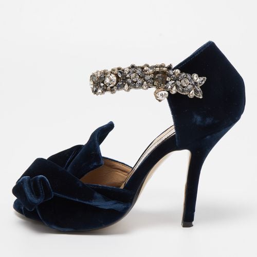 N°21 Navy Blue Velvet Crystal Embellished Ankle Strap Sandals Size 36 - N21 - Modalova