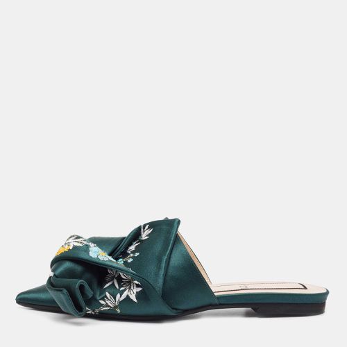 N21 Green Satin Floral Embroidered Knot Flat Slides Size 36 - N21 - Modalova