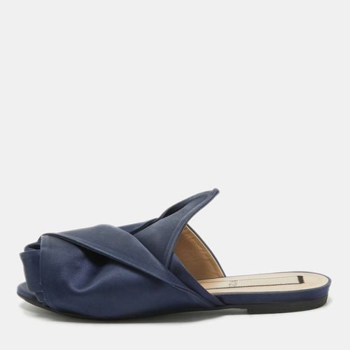 N21 Navy Blue Satin Knot Flat Mules Size 38.5 - N21 - Modalova