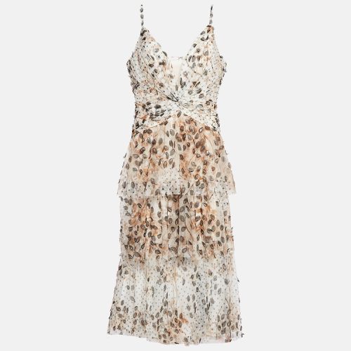 Notte By Marchesa Beige Printed Tulle Tiered Midi Dress XL - Notte By Marchesa - Modalova