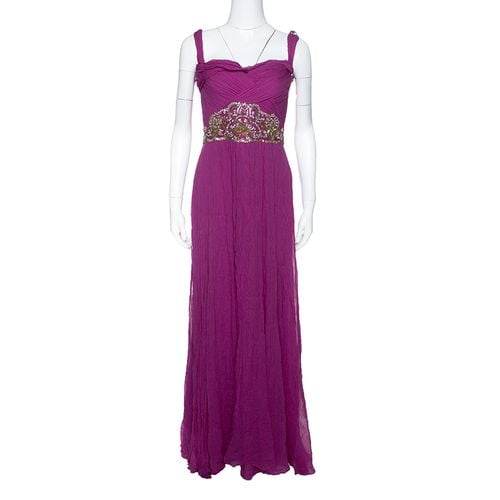 Notte By Marchesa Magenta Embellished Chiffon Draped Grecian Gown S - Notte By Marchesa - Modalova