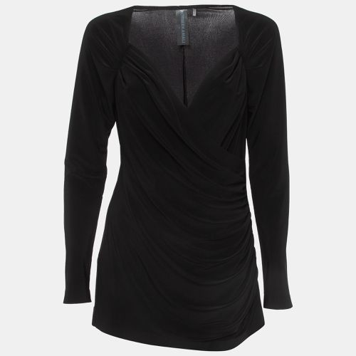 Norma Kamali Black Lycra Sweetheart Side Drape Top L - Norma Kamali - Modalova