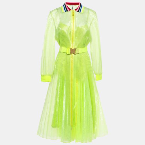 Fendi Neon Yellow Printed Synthetic Pleated Bleated Midi Dress M - Fendi - Modalova