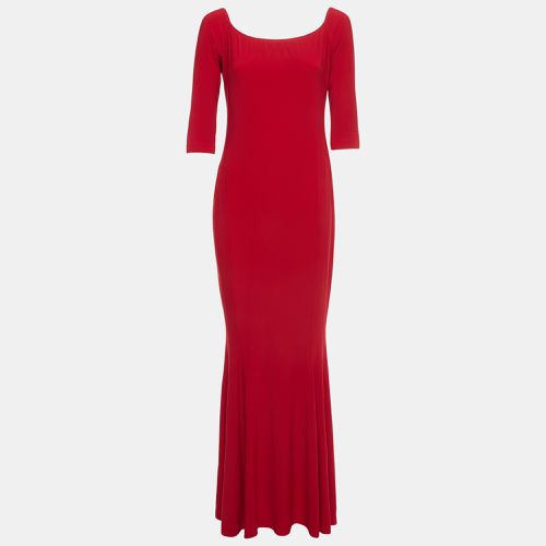 Norma Kamali Red Jersey Off-Shoulder Fishtail Gown L - Norma Kamali - Modalova