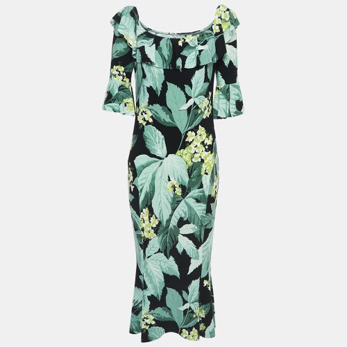 Norma Kamali Green leaf Printed Jersey off-shoulder Fishtail Dress L - Norma Kamali - Modalova