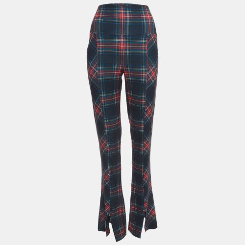 Norma Kamali Dark Green Plaid Print Stretch Knit High Waist Flared Hem Leggings L - Norma Kamali - Modalova