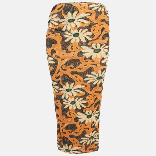 Nanushka Orange Arte Povera Floral Print Mesh Jersey Midi Skirt S - Nanushka - Modalova